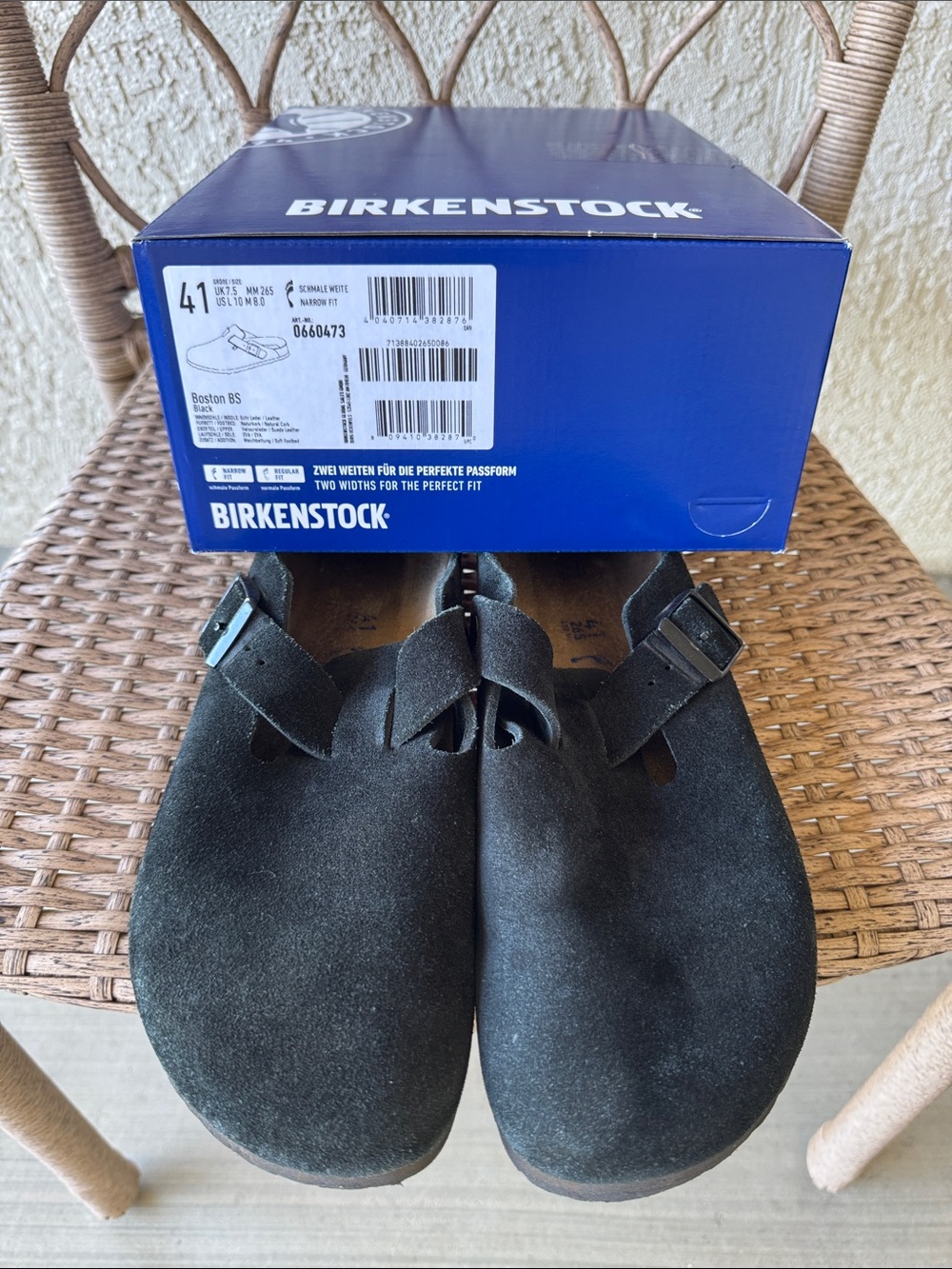 Birkenstock Boston Black Suede Clogs Sz 41